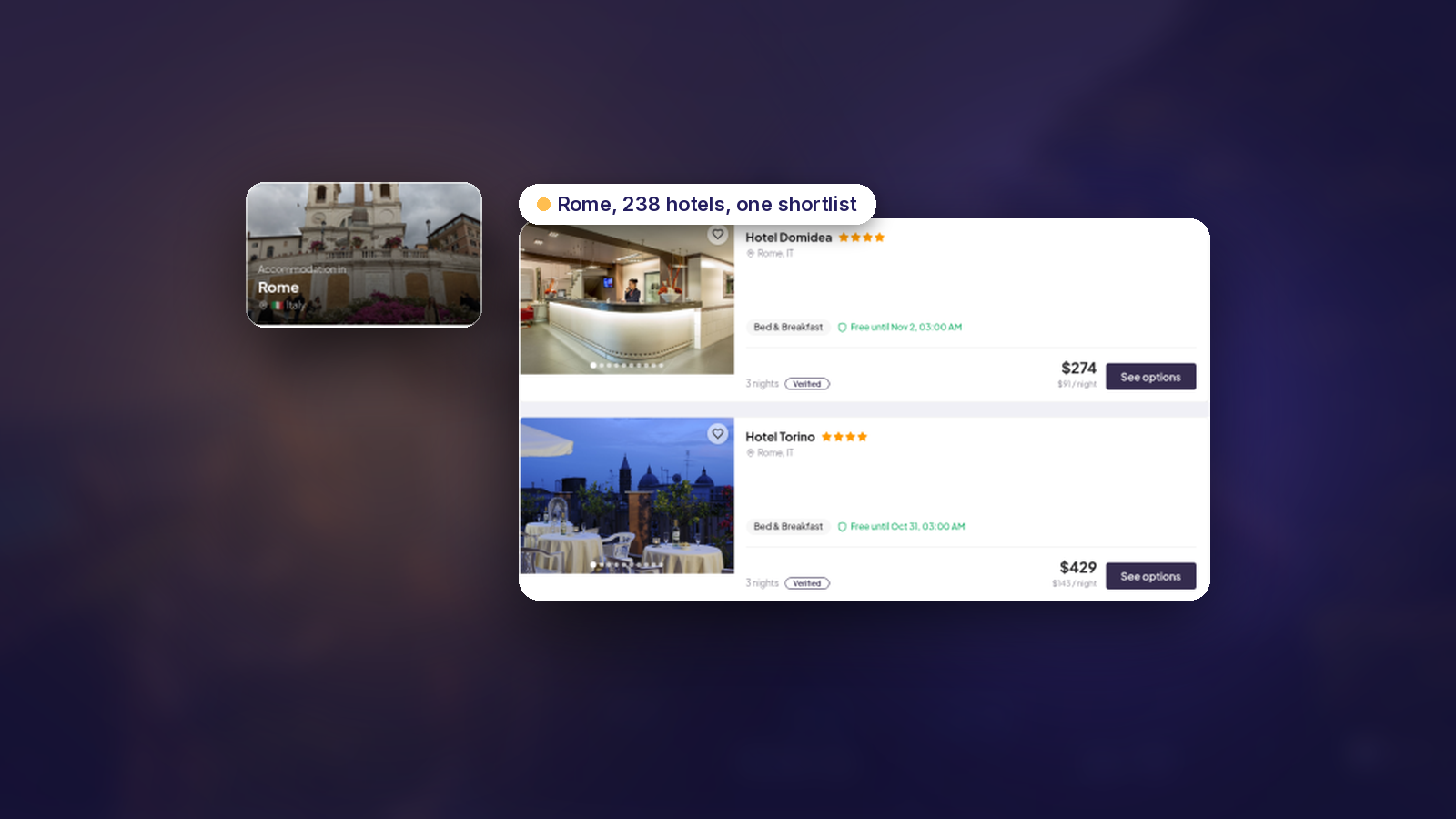 A hotel shortlist your client can actually choose from